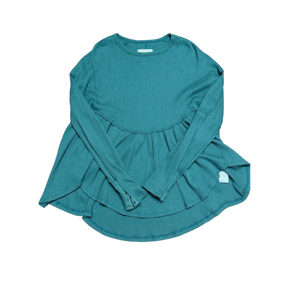 Free People We The Free Teal Green Waffle Knit Babydoll Thermal Top Medium